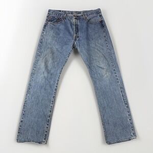 Levi's 501 Jeans Mens 38x34 Blue Straight Leg Button Fly Denim Light Wash 2018